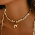 Collar bohemio de conchas de playa: gargantilla con colgante de concha y estrella de mar para mujer