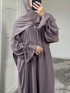 Elariah Women's Modest Maxi Kaftan Dress with Bow Detail & Pockets | Long Sleeve Islamic Abaya for Ramadan, Eid & Everyday Wear