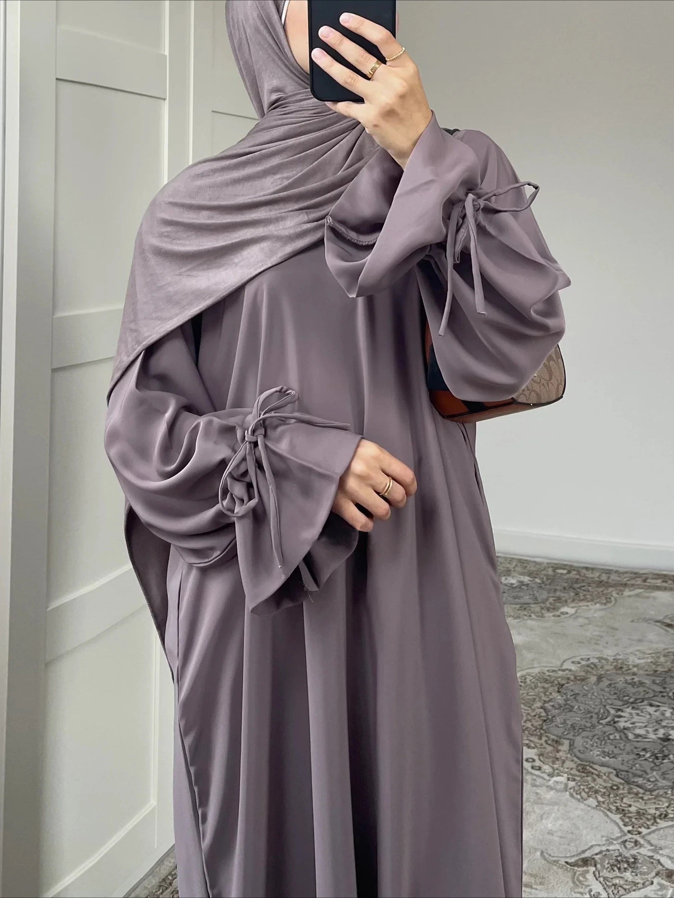 Elariah Women's Modest Maxi Kaftan Dress with Bow Detail & Pockets | Long Sleeve Islamic Abaya for Ramadan, Eid & Everyday Wear