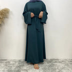Elegant Modest Maxi Dress with Waist Tie – Long Sleeve Woven Abaya Style Dress for Women (All Season)