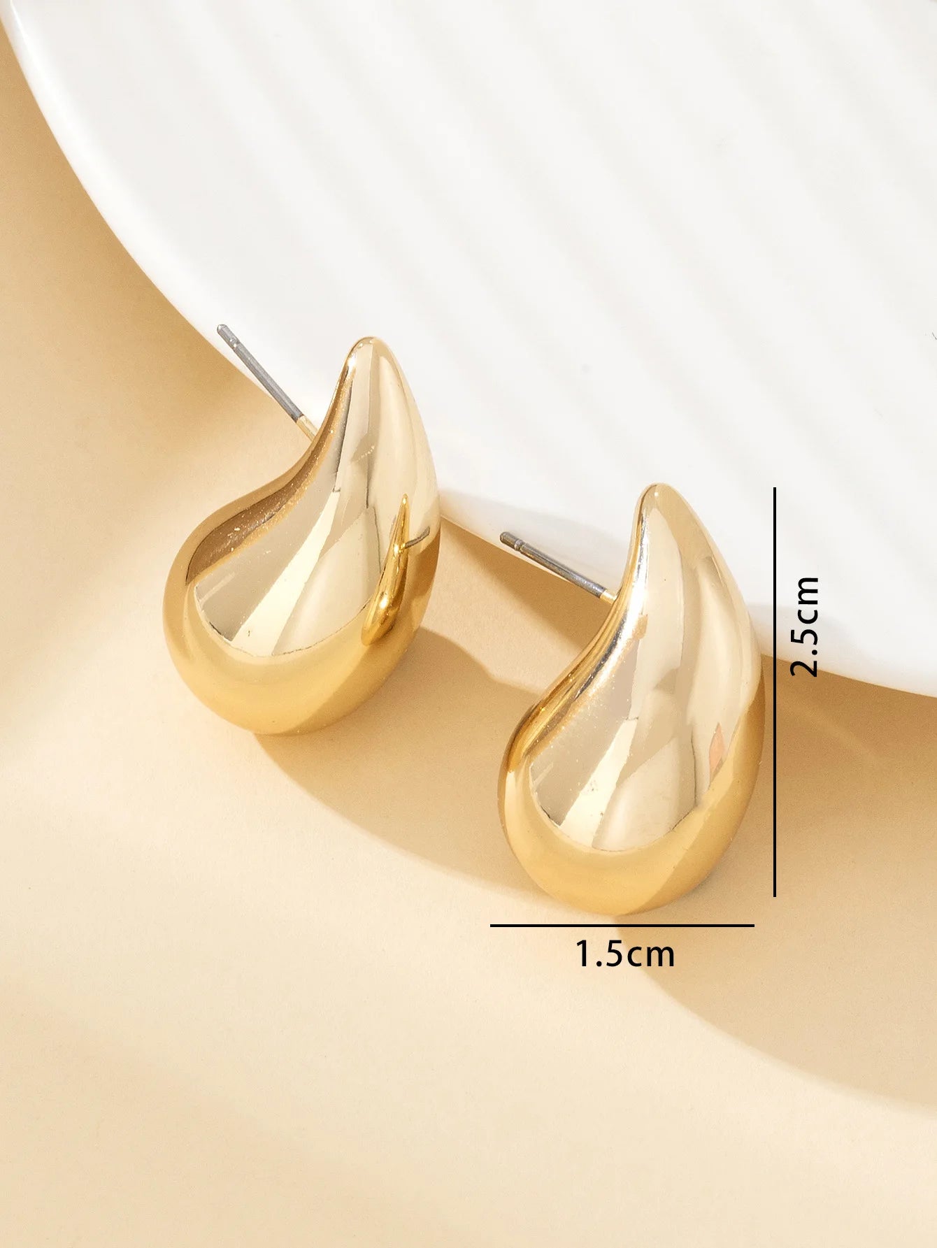 Boucles d'oreilles vintage en forme de larme, grosses et épaisses, en acier inoxydable doré, pour femme