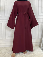 Elegant Modest Maxi Dress with Waist Tie – Long Sleeve Woven Abaya Style Dress for Women (All Season)
