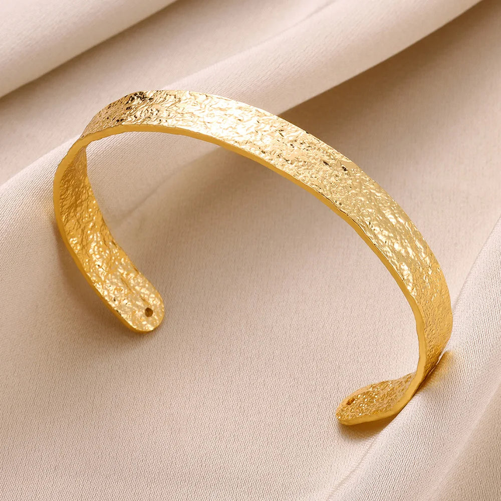 Bracelet manchette vintage irrégulier en or – Jonc ouvert en acier inoxydable pour femmes et hommes