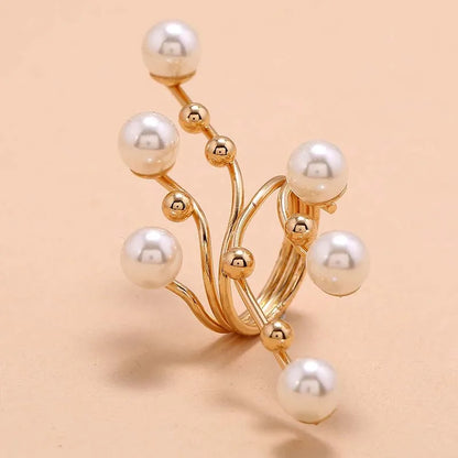 Vintage White Pearl Double-Layer Geometric Ring – Chunky Statement Ring for Women