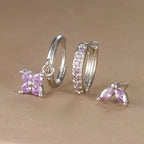 Ensemble de 3 boucles d'oreilles pendantes en acier inoxydable avec zircon cubique – Boucles d'oreilles florales hypoallergéniques pour femmes