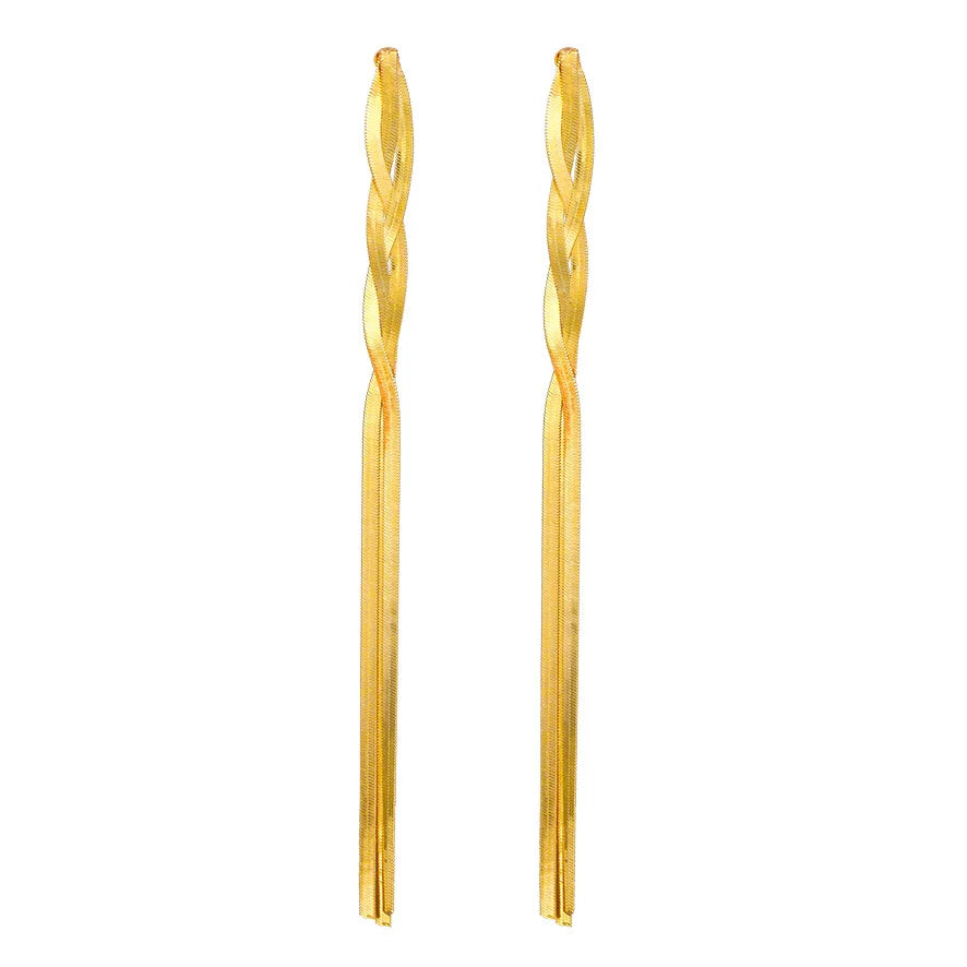 Pendientes llamativos con borlas doradas y brillantes: elegante diseño largo para mujer