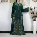 Elariah Diamond Chiffon Modest Abaya Dress – Elegant Long Sleeve Islamic Maxi Robe
