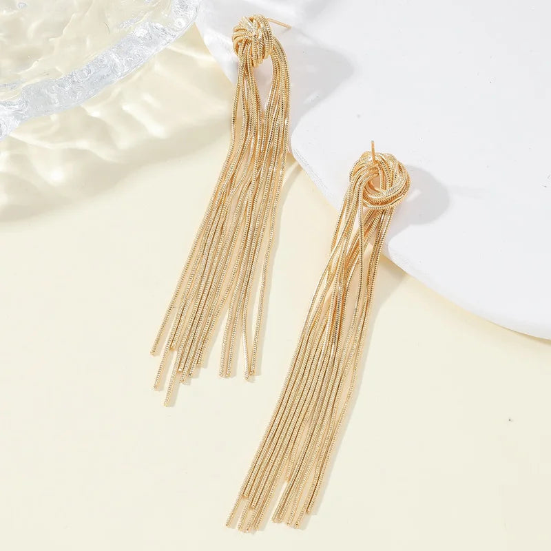 Exaggerated Luxury Long Tassel Earrings – Gold Geometric Chain Statement Jewelry