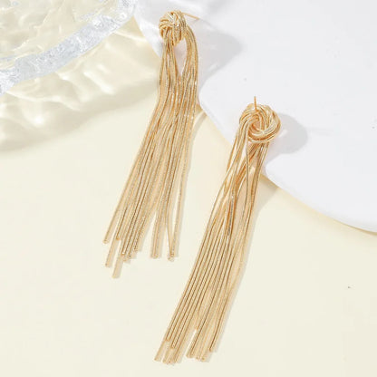 Exaggerated Luxury Long Tassel Earrings – Gold Geometric Chain Statement Jewelry
