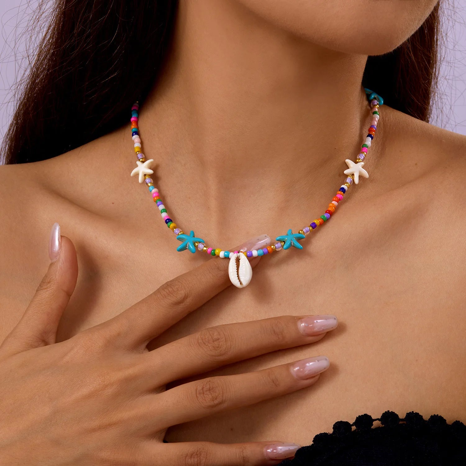 Collier coquillage bohème pour femme – Pendentif coquillage et étoile de mer