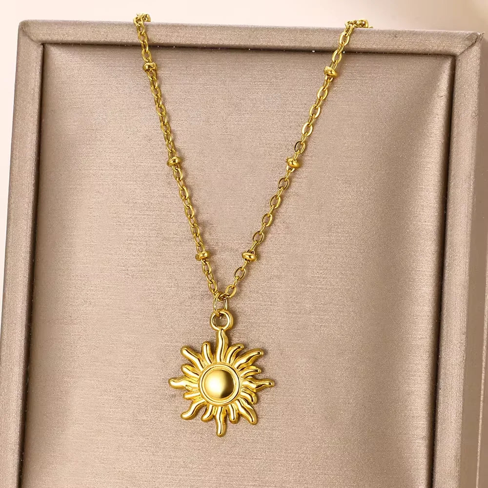 Collier géométrique avec pendentif tournesol – Chaîne de clavicule en acier inoxydable pour femme