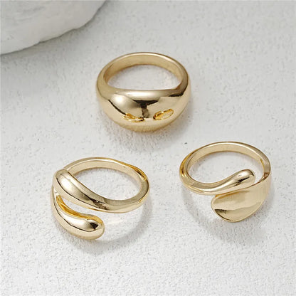 3-Piece Gold Plated Geometric Open Ring Set – Chunky, Irregular & Trendy Statement Rings for Women