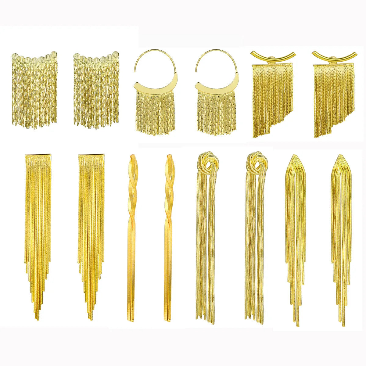 Pendientes llamativos con borlas doradas y brillantes: elegante diseño largo para mujer