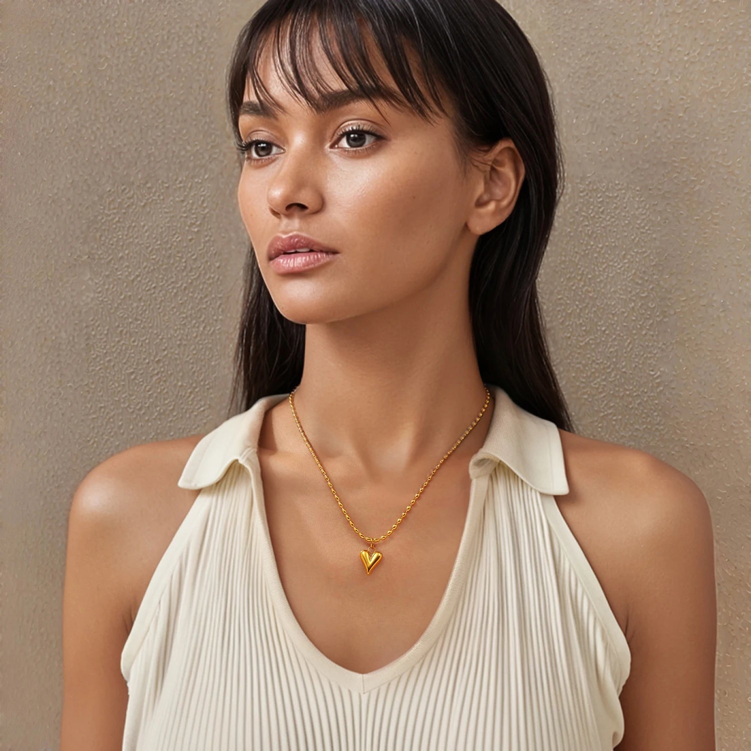 Collier pendentif cœur plaqué or 18 carats – Chaîne à billes en acier inoxydable, bijou délicat et romantique pour femme