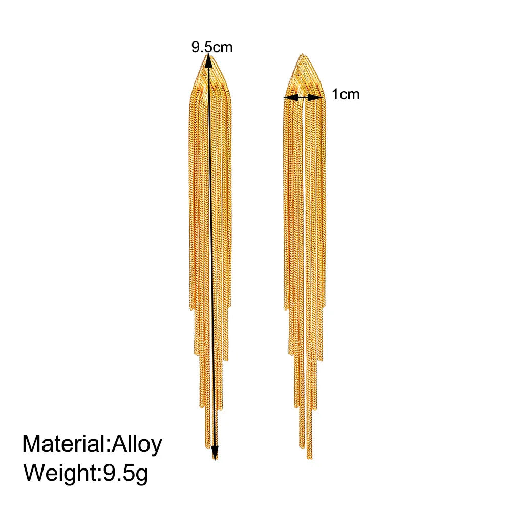 Gold Bling Tassel Statement Earrings – Elegant Long Drop Design for Women