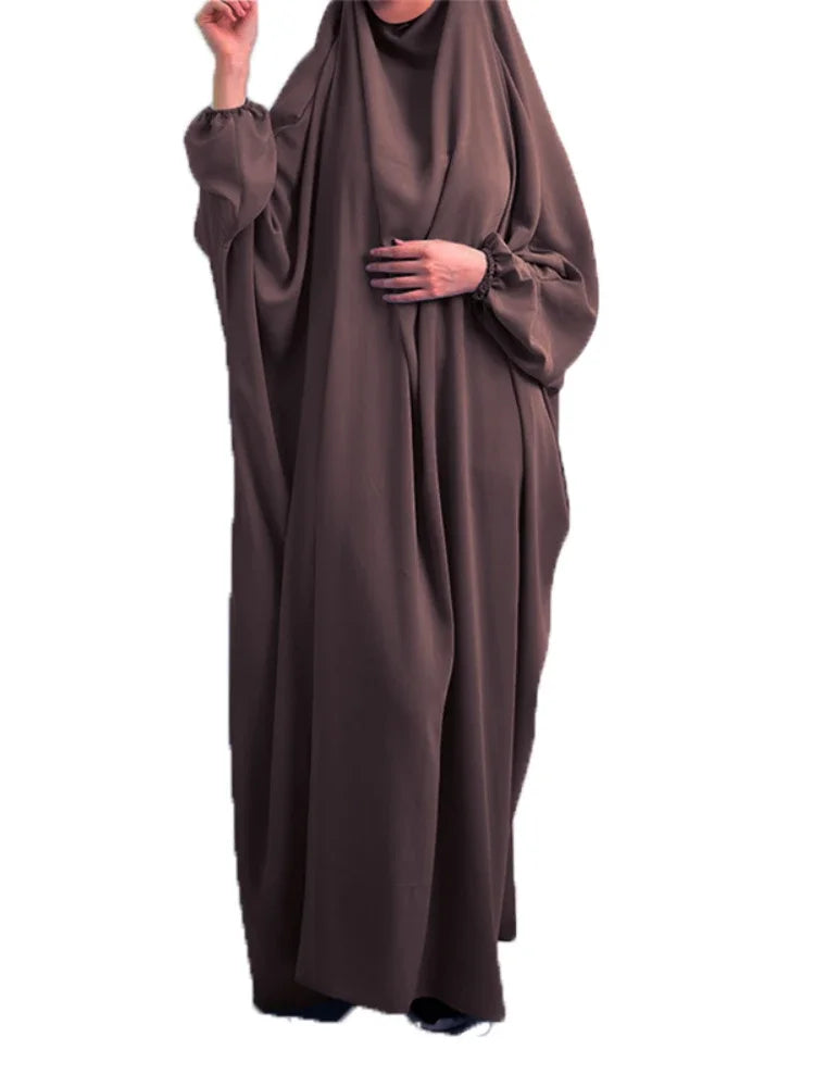 Abaya de prière à capuche pour femmes Elariah avec khimar long hijab | Vêtement de prière islamique modeste | Tissu Nida coupe ample