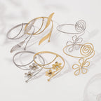 Brazalete ajustable de hojas y flores de inspiración punk: brazalete metálico llamativo para mujer.