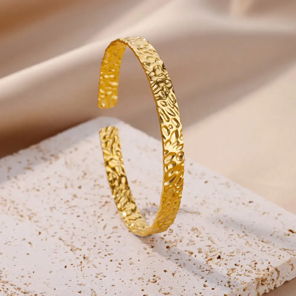 Bracelet jonc ajustable de luxe en acier inoxydable – Bijou manchette doré étanche pour femme