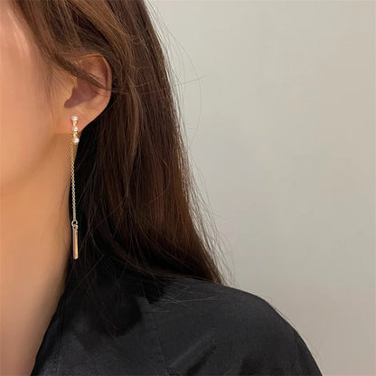 Elegant Pearl Long Tassel Drop Earrings – Fashion Metal Chain Jewelry for Women