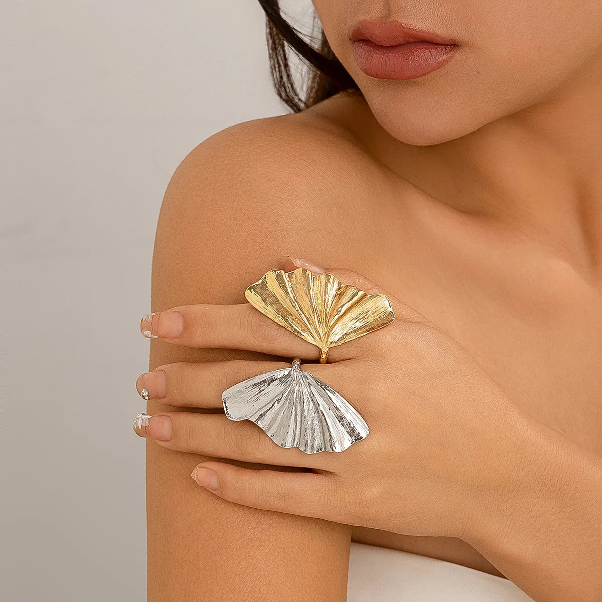 14K Gold Plated Ginkgo Leaf Ring for Women – Adjustable Statement Cocktail Ring | Nature-Inspired Fan Design
