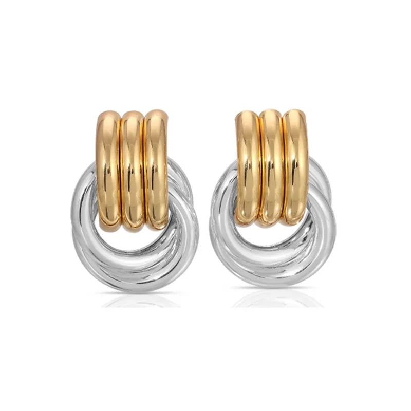 Boucles d'oreilles pendantes à nœuds multicouches en acier inoxydable plaqué or 18 carats pour femmes – Boucles d'oreilles rondes texturées et tendance