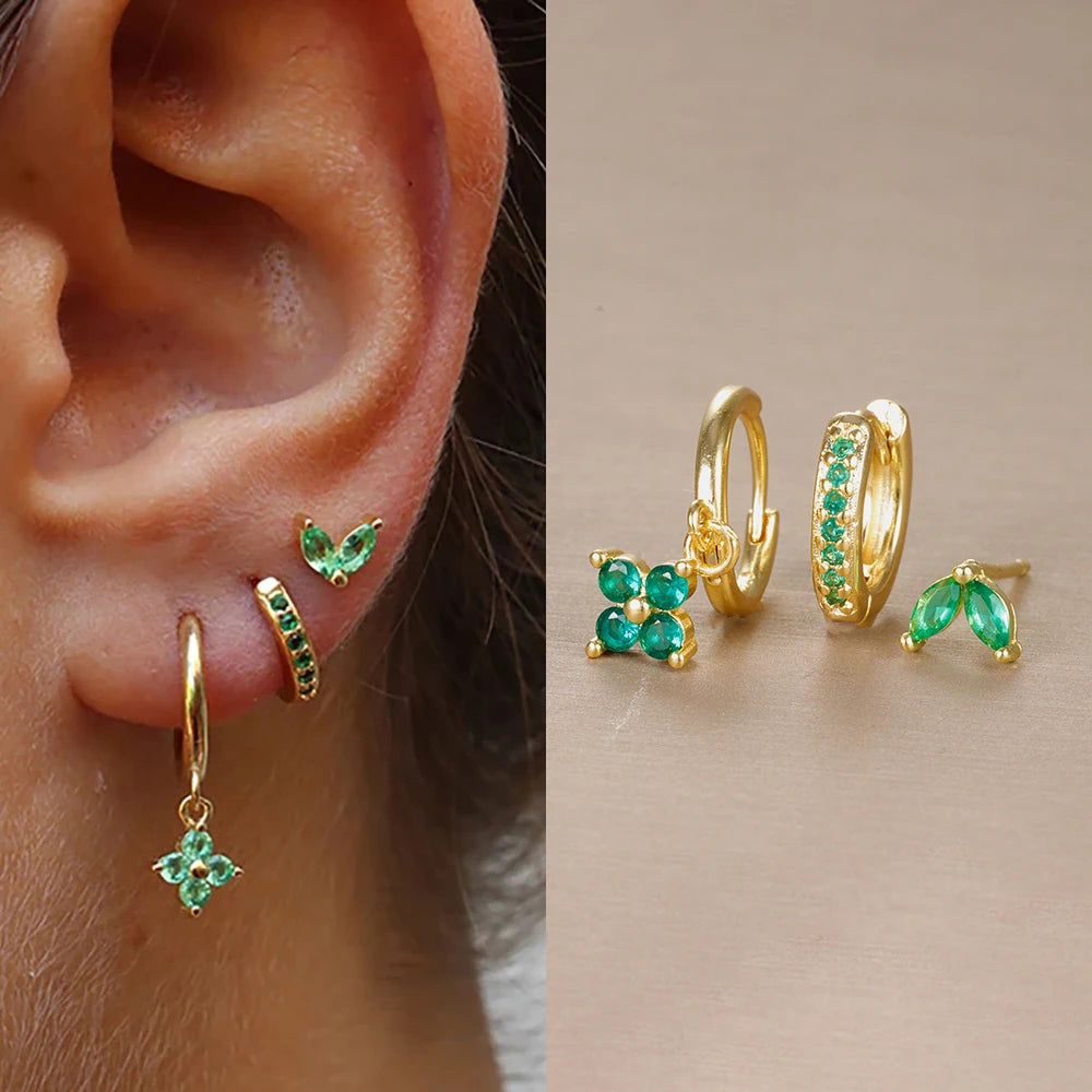 Ensemble de 3 boucles d'oreilles pendantes en acier inoxydable avec zircon cubique – Boucles d'oreilles florales hypoallergéniques pour femmes