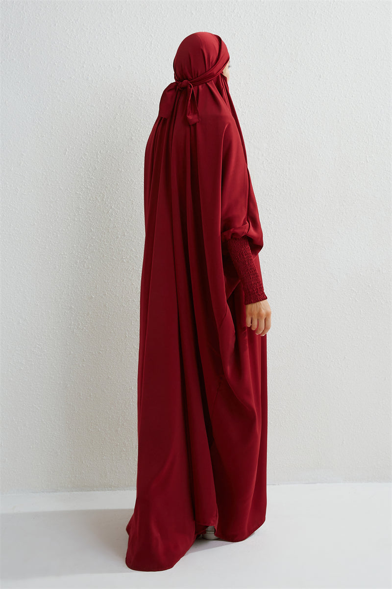 Elariah Hooded Modest Abaya Dress – Loose Fit One-Piece Jilbab with Smocked Sleeves (Black)