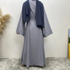 Elegant Modest Maxi Dress with Waist Tie – Long Sleeve Woven Abaya Style Dress for Women (All Season)