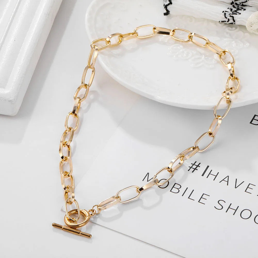 Collier à chaîne épaisse en acier inoxydable – Bijou ras-du-cou punk unisexe pour femmes et hommes