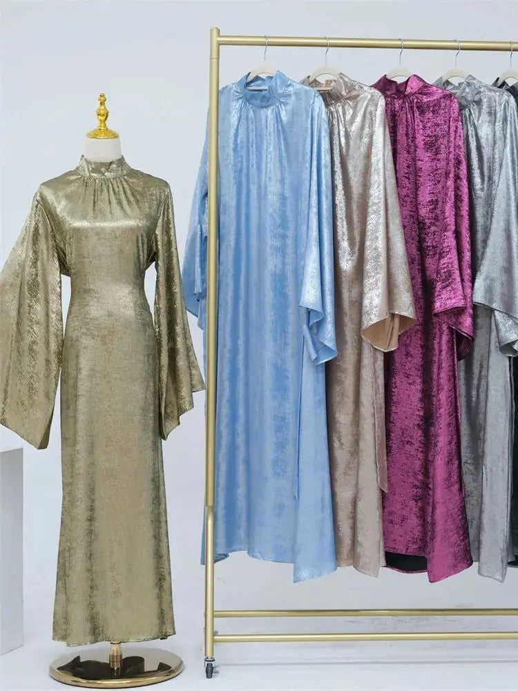 Elariah Luxury Satin Abaya Dress for Women – Modest Islamic Kaftan with Waist Sash, Long Sleeve Maxi Dress