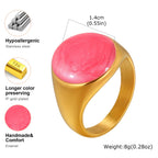 Chunky Enamel Twist Ring for Women – Gold Plated Stainless Steel Open Crossover Statement Ring, Waterproof Stackable Band (Blue/Green/Pink)