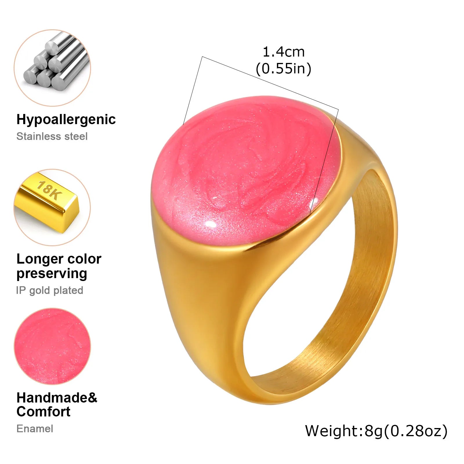 Bague torsadée épaisse en émail pour femme – Bague croisée ouverte en acier inoxydable plaqué or, anneau empilable étanche (bleu/vert/rose)
