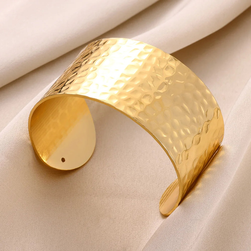 Bracelet manchette vintage irrégulier en or – Jonc ouvert en acier inoxydable pour femmes et hommes