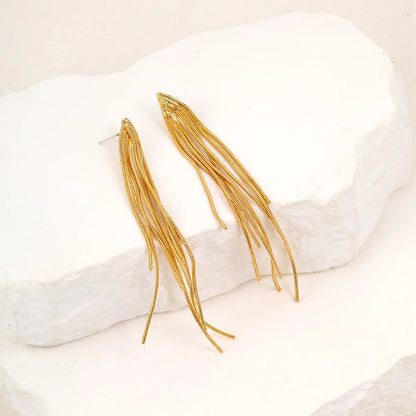 Gold Bling Tassel Statement Earrings – Elegant Long Drop Design for Women