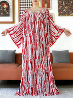 Embroidered Cotton Abaya Dress – Loose Boho Maxi Kaftan with Tassel Detail (One Size, 6 Colours)