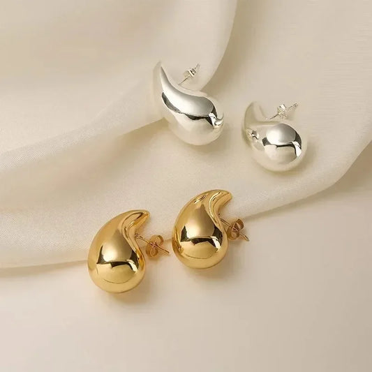 Vintage Chunky Dome Teardrop Earrings – 925 Sterling Silver with 18K Gold Plating
