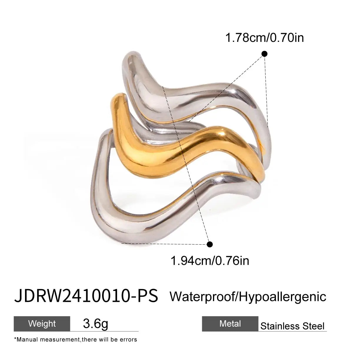 Bague minimaliste bicolore irrégulière – Bijou empilable en acier inoxydable plaqué or 18 carats pour femme