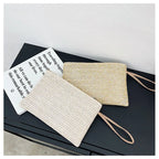 Elariah Woven Straw Wristlet Clutch Bag – Bohemian Summer Beach Handbag with Zipper (White, Khaki, Beige)