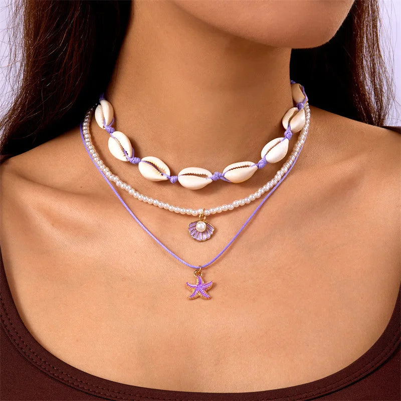 Collier coquillage bohème pour femme – Pendentif coquillage et étoile de mer