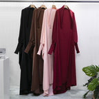 Elariah Hooded Modest Abaya Dress – Loose Fit One-Piece Jilbab with Smocked Sleeves (Black)