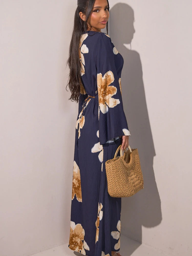 Elariah Floral Print Modest Kaftan Abaya Dress – Long Sleeve Maxi Jalabiya for Eid, Ramadan & Special Occasions