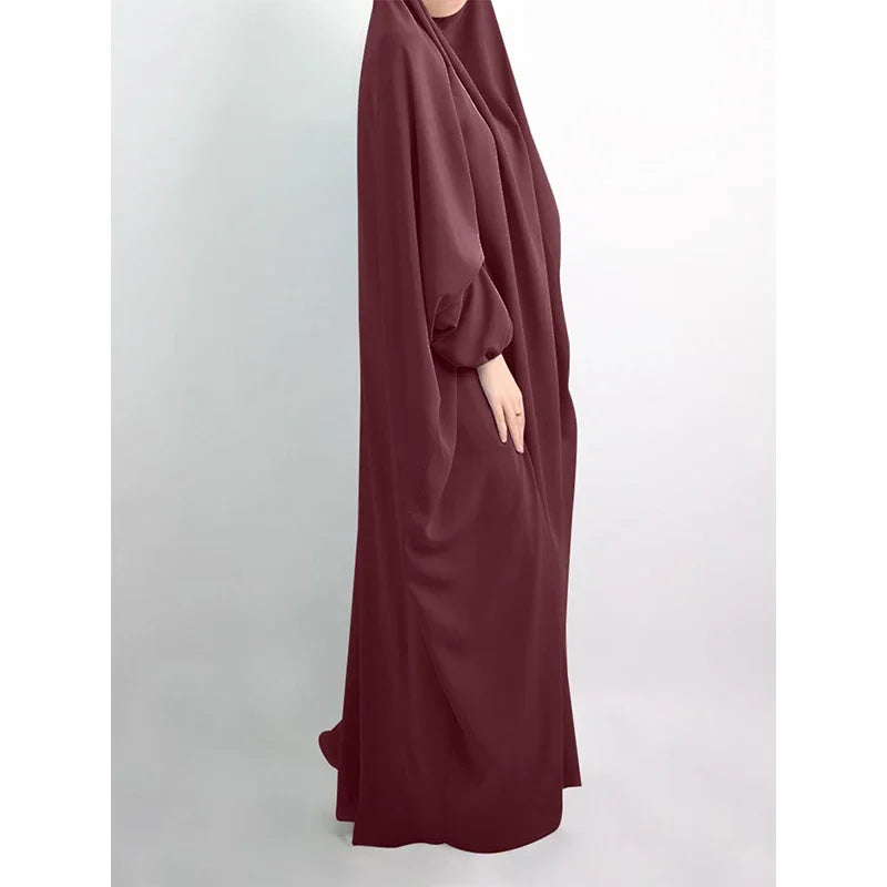 Abaya de prière à capuche pour femmes Elariah avec khimar long hijab | Vêtement de prière islamique modeste | Tissu Nida coupe ample