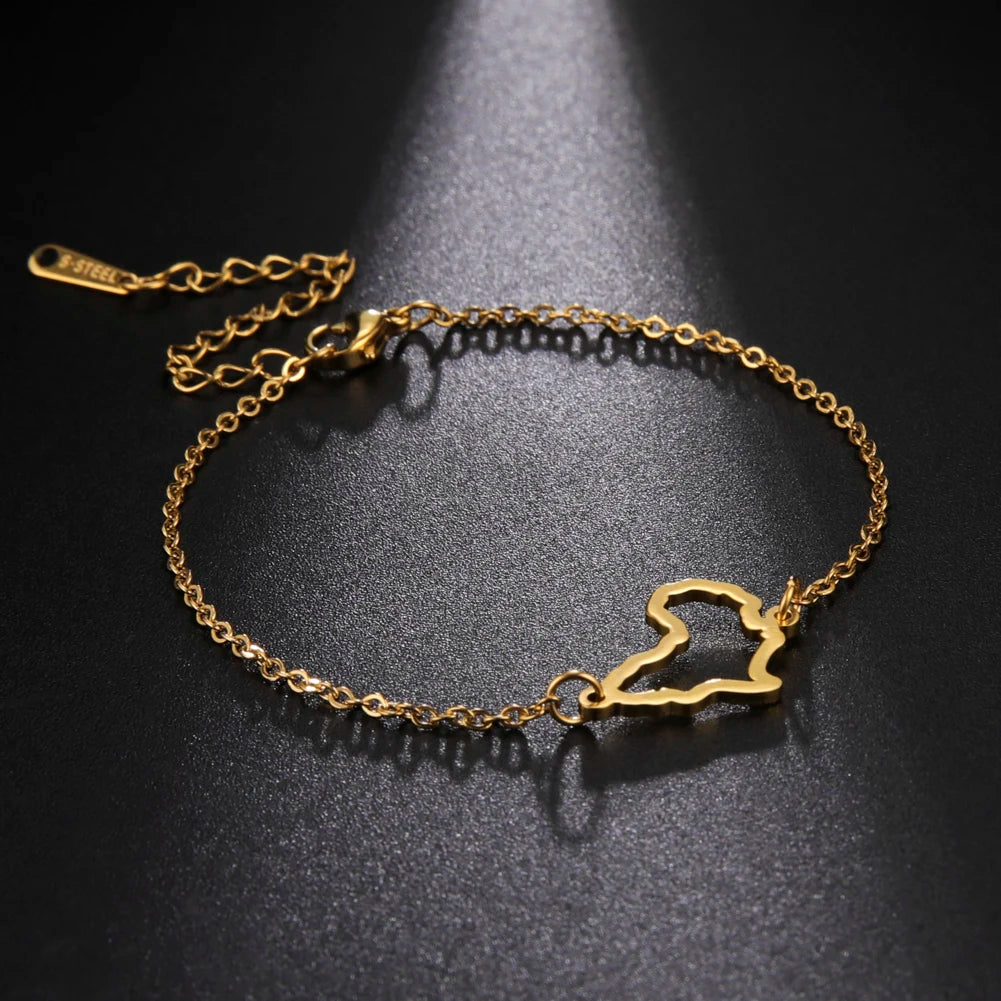 Collar con colgante de mapa africano de moda para mujer – Collar geométrico de acero inoxidable con la bandera de África, color oro, oro rosa o acero
