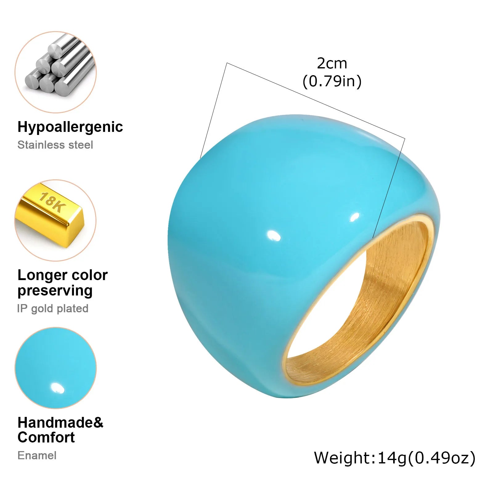 Bague torsadée épaisse en émail pour femme – Bague croisée ouverte en acier inoxydable plaqué or, anneau empilable étanche (bleu/vert/rose)
