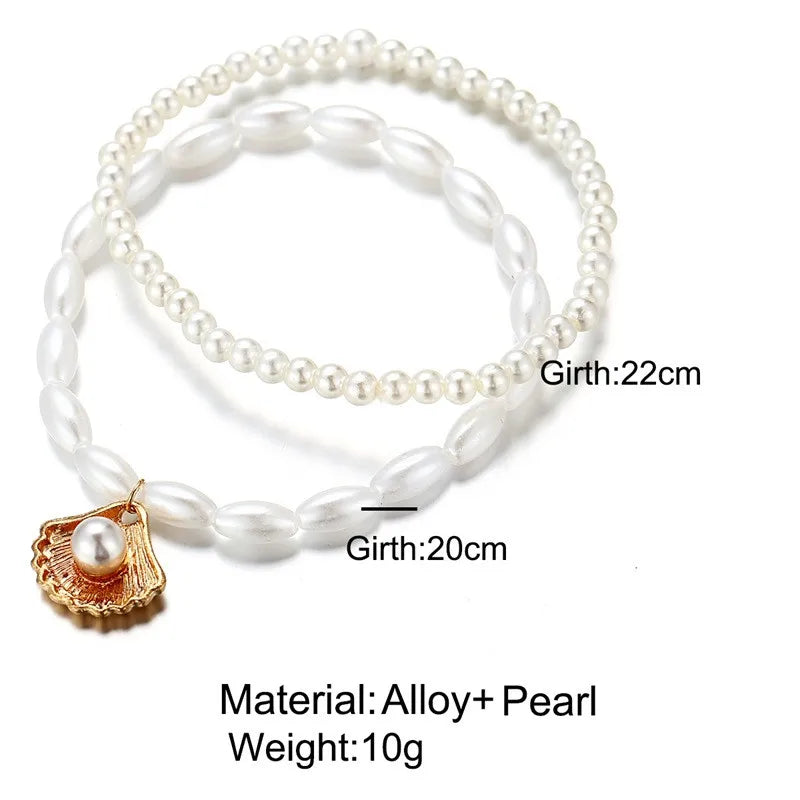 Elegant boho anklet with pearls and shell charm – perfect for beach, weddings, and everyday style.