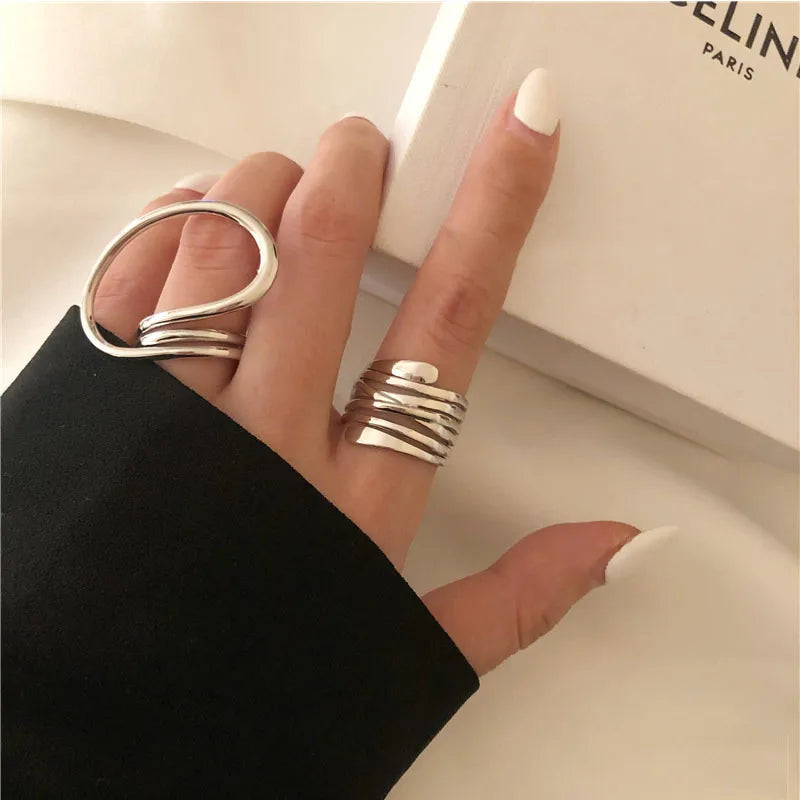3-Piece Gold Plated Geometric Open Ring Set – Chunky, Irregular & Trendy Statement Rings for Women