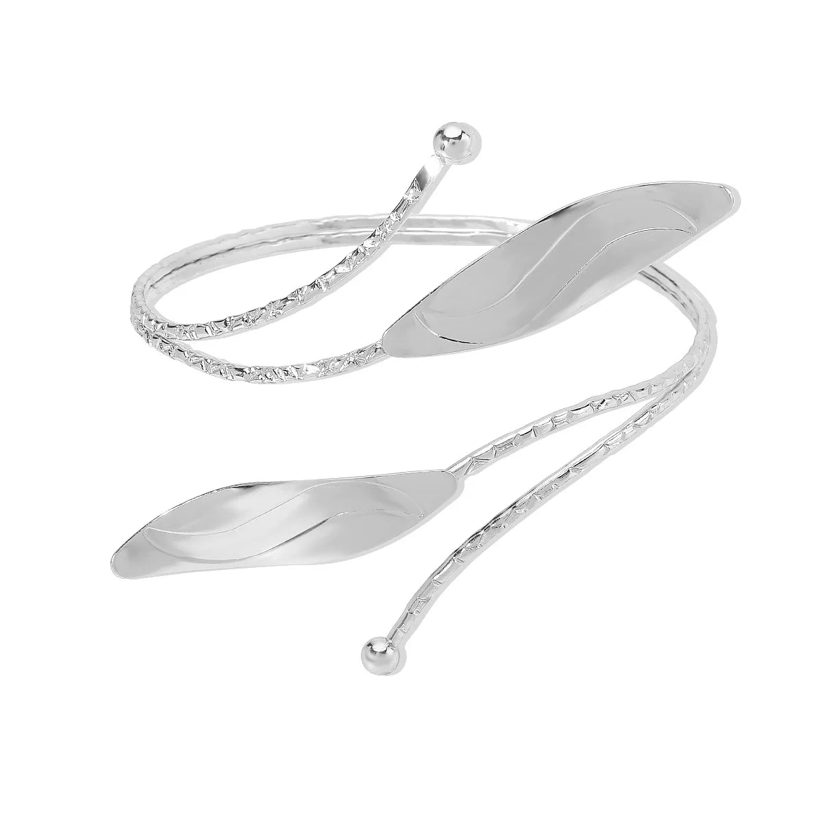 Bracelet manchette ajustable d'inspiration punk, motif feuilles et fleurs – Bracelet de bras en métal audacieux pour femme