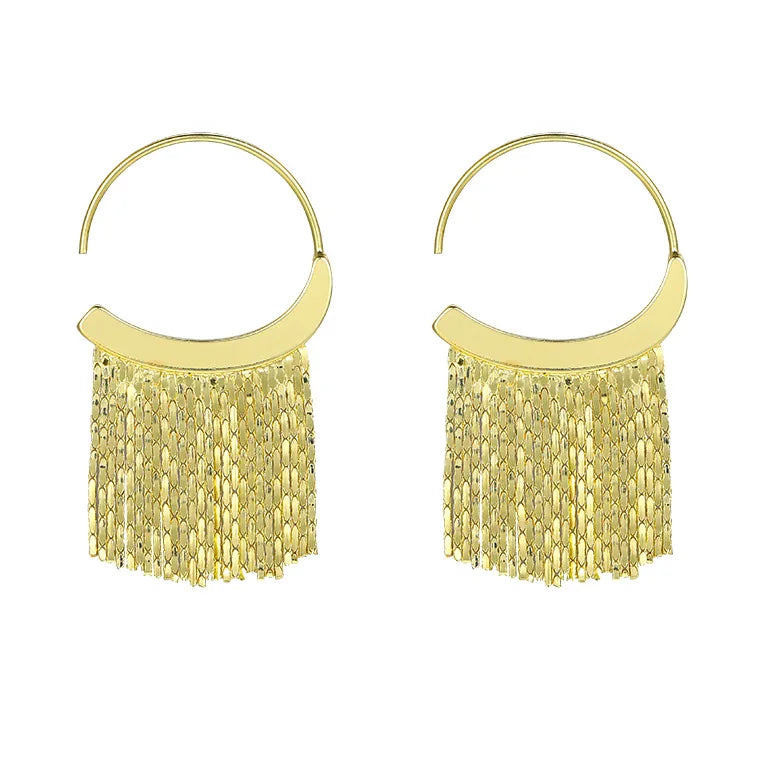 Pendientes llamativos con borlas doradas y brillantes: elegante diseño largo para mujer