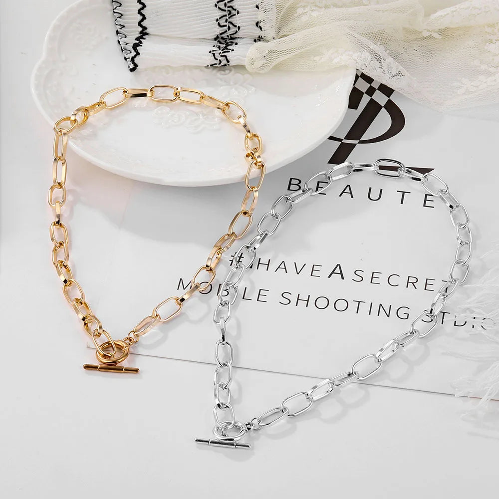 Collier à chaîne épaisse en acier inoxydable – Bijou ras-du-cou punk unisexe pour femmes et hommes