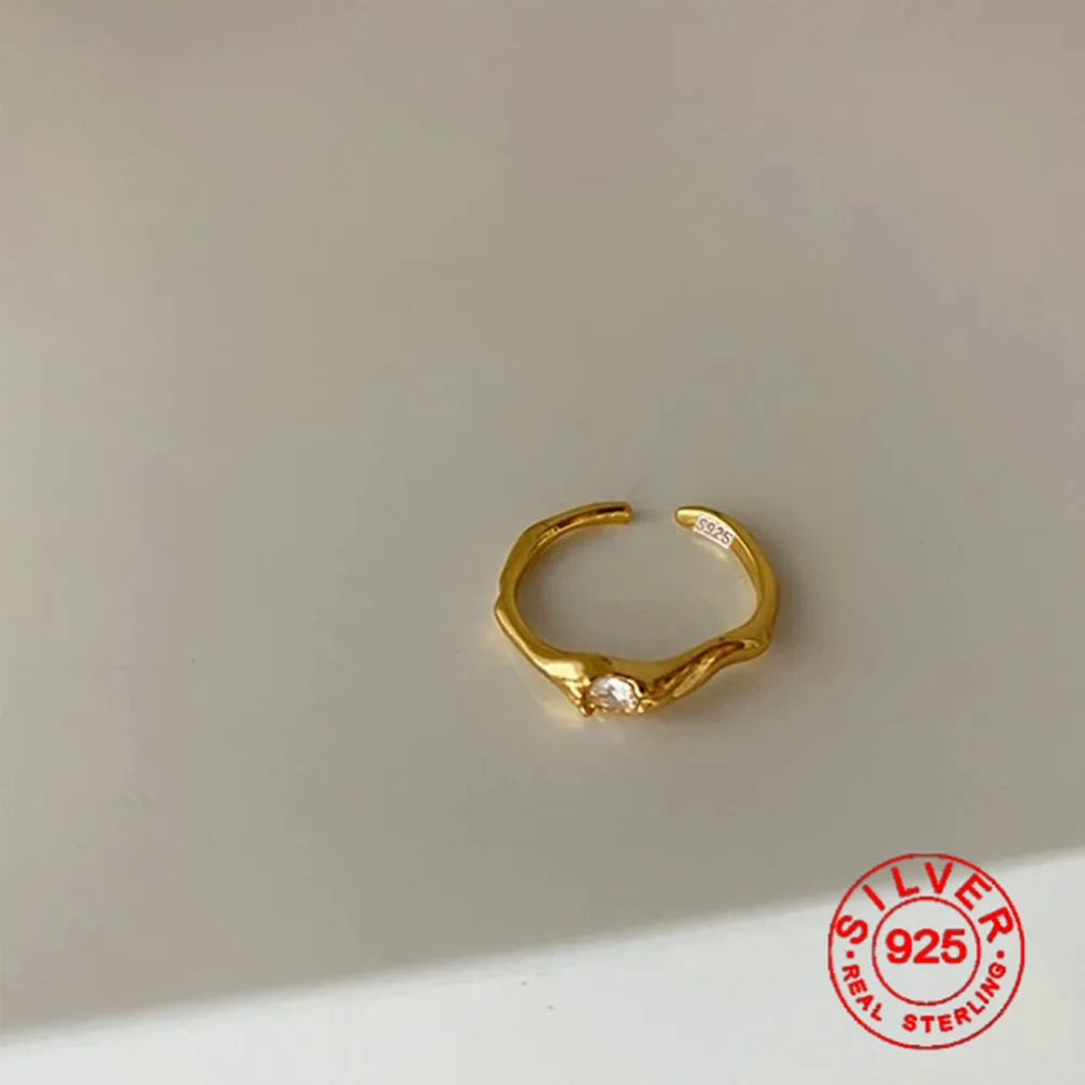 Bague ajustable en zircon argenté pour femme – Bague élégante plaquée or à anneau ouvert | Bijou minimaliste pour les fêtes et les mariages